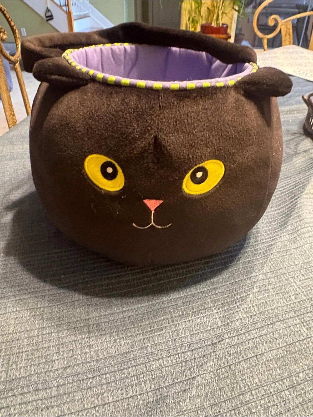 Plush Black Cat Halloween Basket- 100% polyester